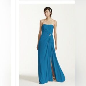 NWT Strapless crepe blue full length gown Br